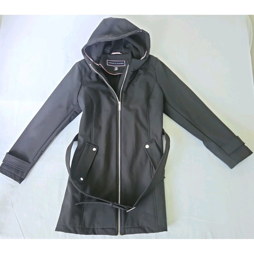 Tommy Hilfiger Parka Womens Medium Black Water Resistant Belted Winter Jacket